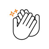 Ein Icon von klatschenden Händen mit zwei orangefarbenen Sternen, symbolisiert Applaus oder Anerkennung. Icon_Lehrstellen_Gemeinsame_Aktivitaeten